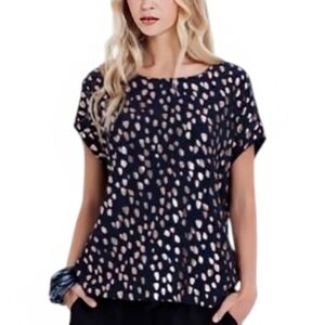 ELK Top NYE Glam Shiny Metallic Dance Floor Womens 6 Navy Blue Gold Boxy Fit